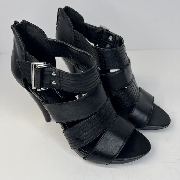 BCBGeneration Strappy Stiletto Black Leather Heels Womens Size 6.5B Shoes - Picture 2 of 9